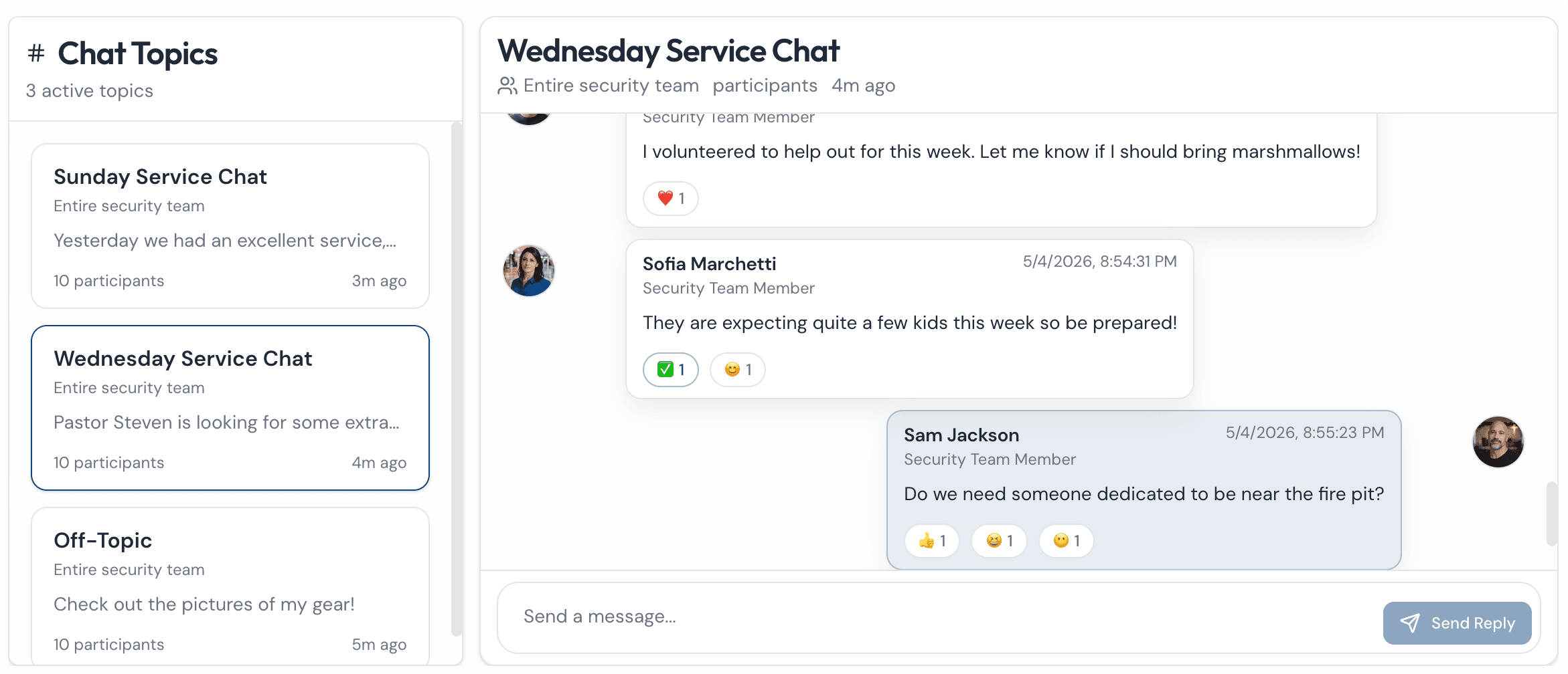Vigilant Church Security chat topics and Wednesday service chat thread